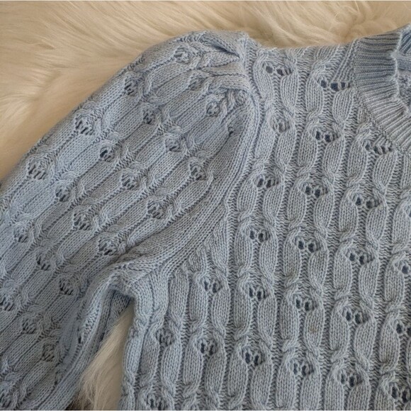 NWT Draper James Wool Cashmere Puff Sleeve Pointelle Cable Knit Sweater S Small - Picture 5 of 7